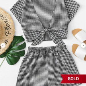 Tie Front Gingham Set
